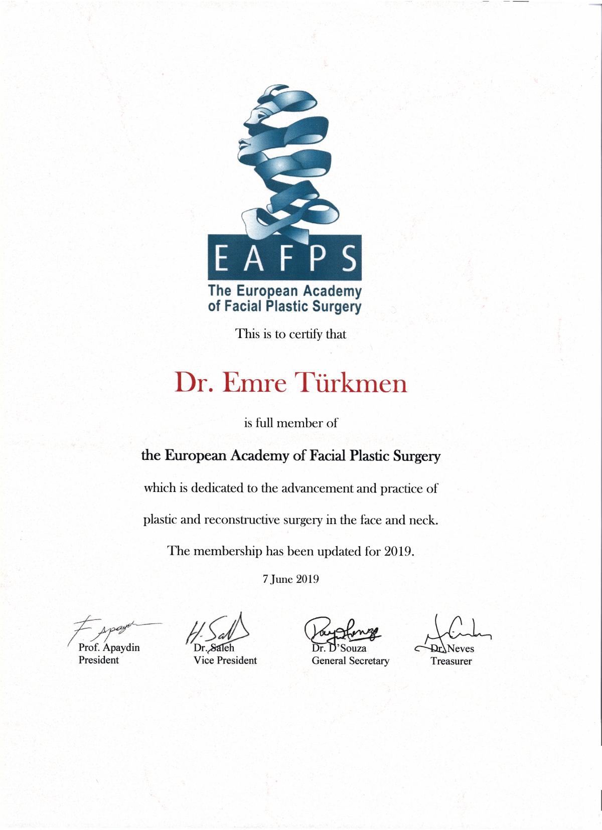 EAFPS Full Membership — European Academy of Facial Plastic Surgery, 2019