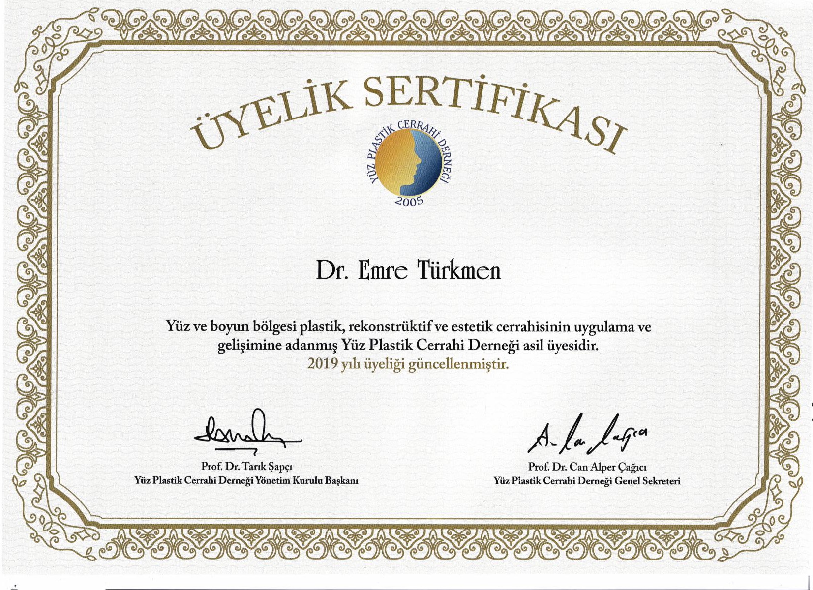 Turkish Facial Plastic Surgery Society — Membership — Yüz Plastik Cerrahi Derneği, 2019
