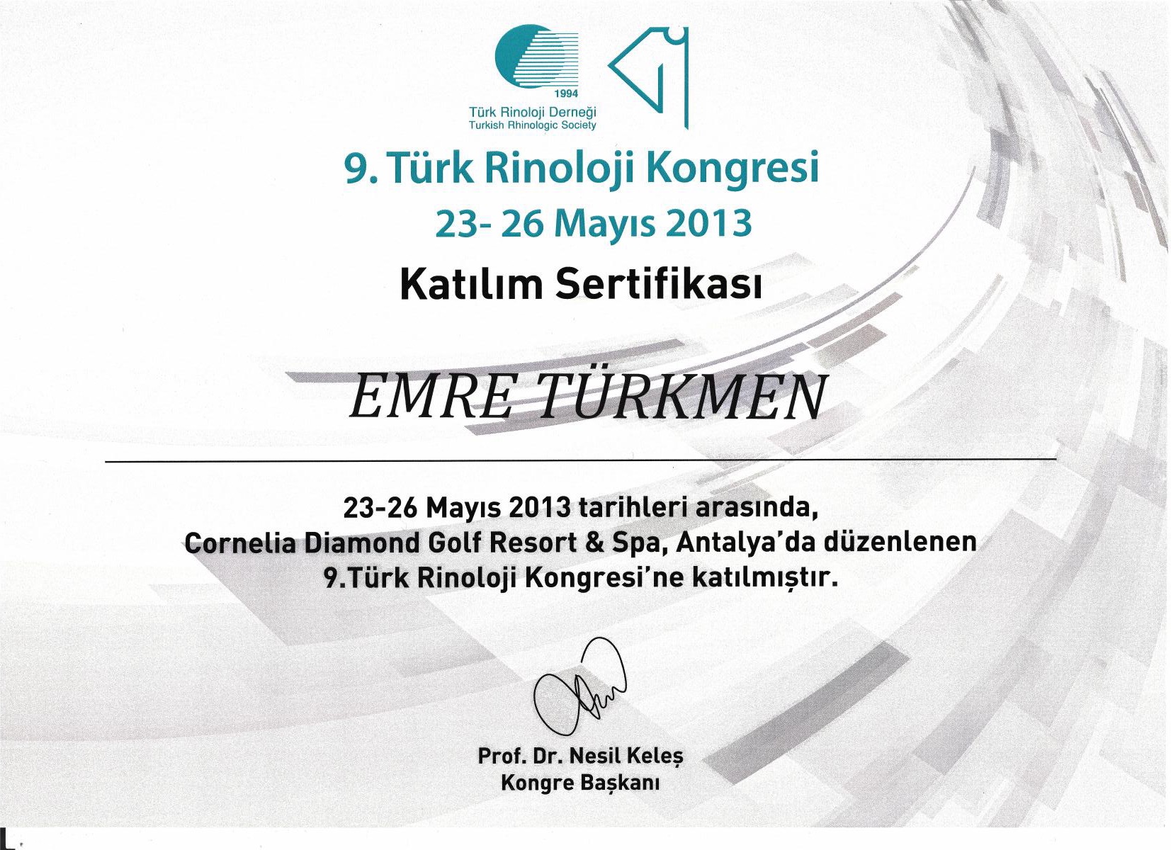 9th Turkish Rhinology Congress — Turkish Rhinologic Society, 2013